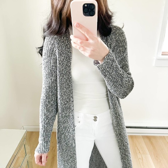 Torrid Gray White Marled Long Duster Cardigan Sweater sz 3 S/M - Picture 4 of 11